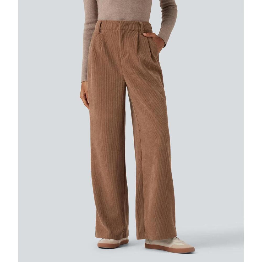 NWT Halara High Waisted Corduroy Casual Pants Cocoa Brown Size Large, Tall - Picture 1 of 12